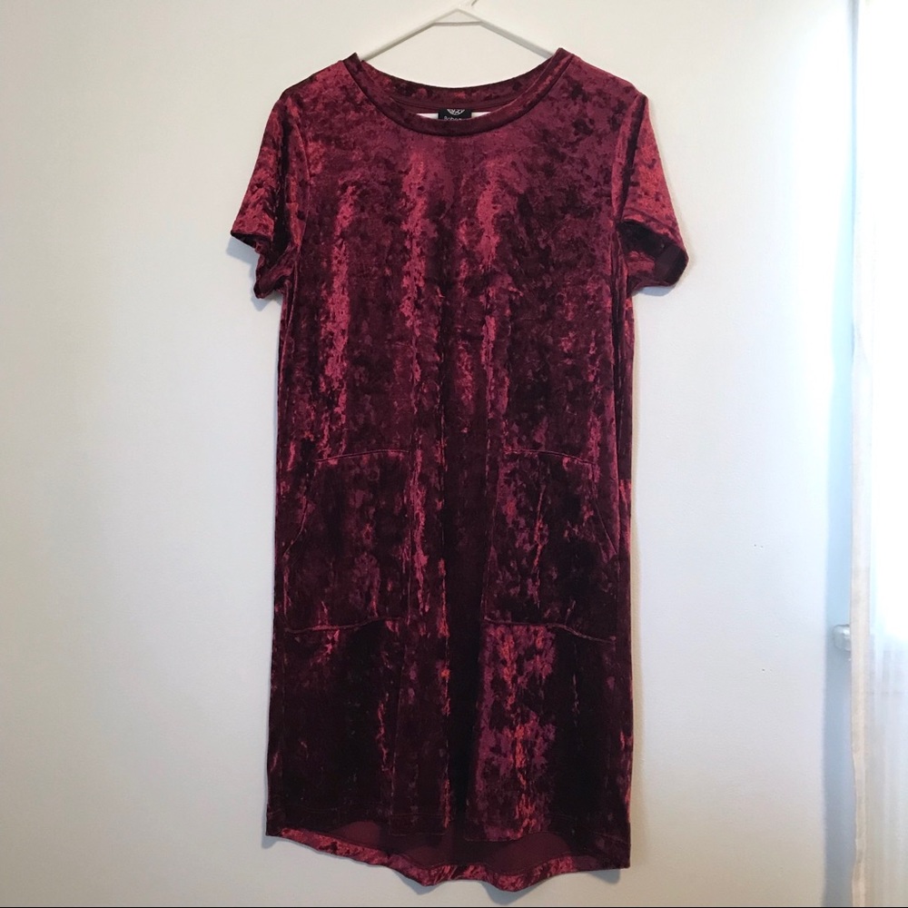 Deep red crushed velvet shift dress